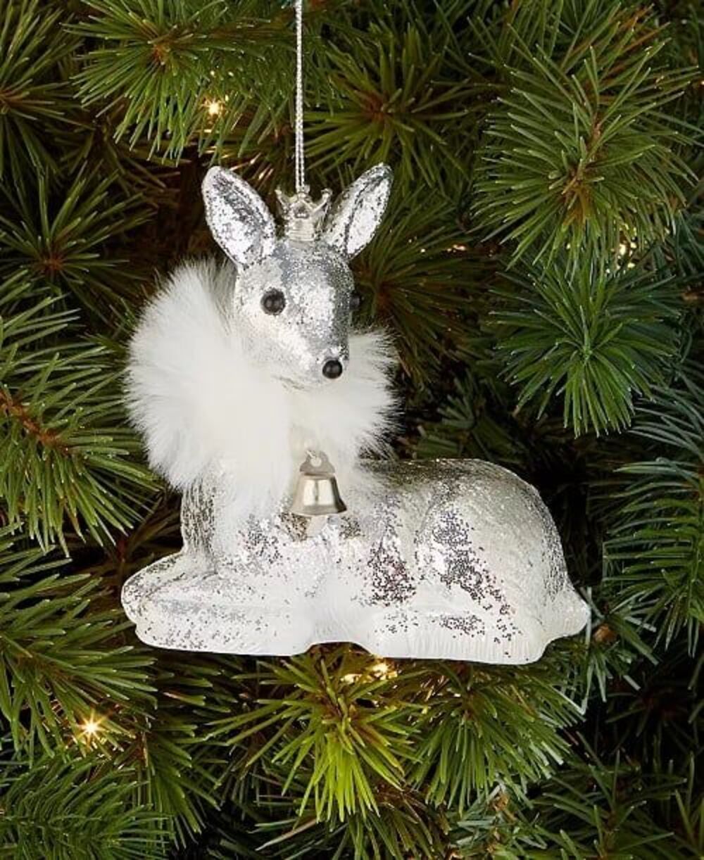 Holiday Lane Christmas glitters Silver reindeer Christmas Ornament